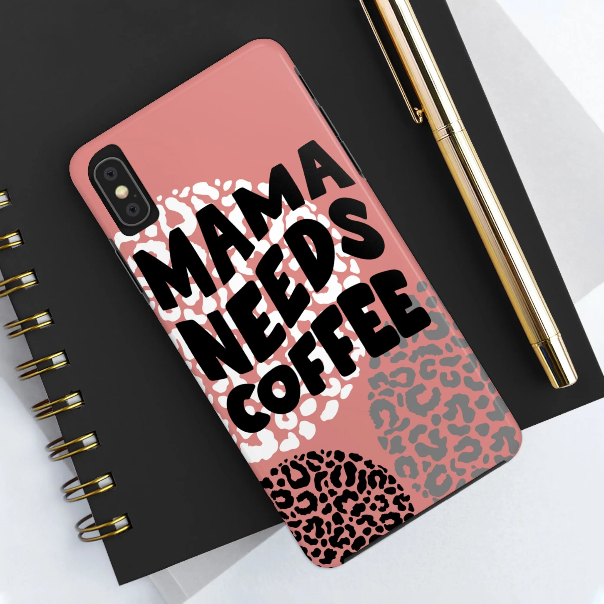 Mama Needs Coffee Pink Cheetah Circles iPhone Case - Stylish and Humorous Protective Cover