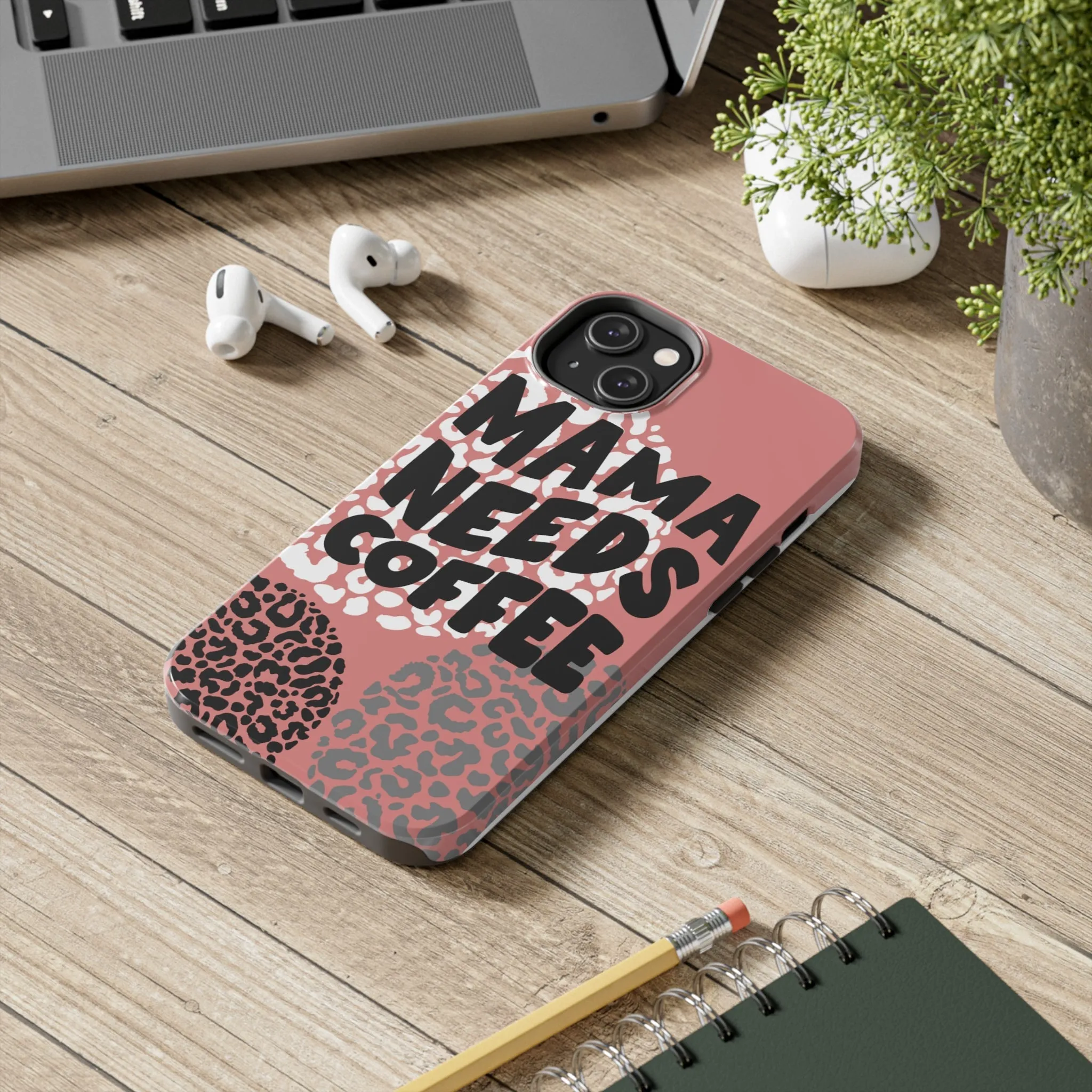 Mama Needs Coffee Pink Cheetah Circles iPhone Case - Stylish and Humorous Protective Cover