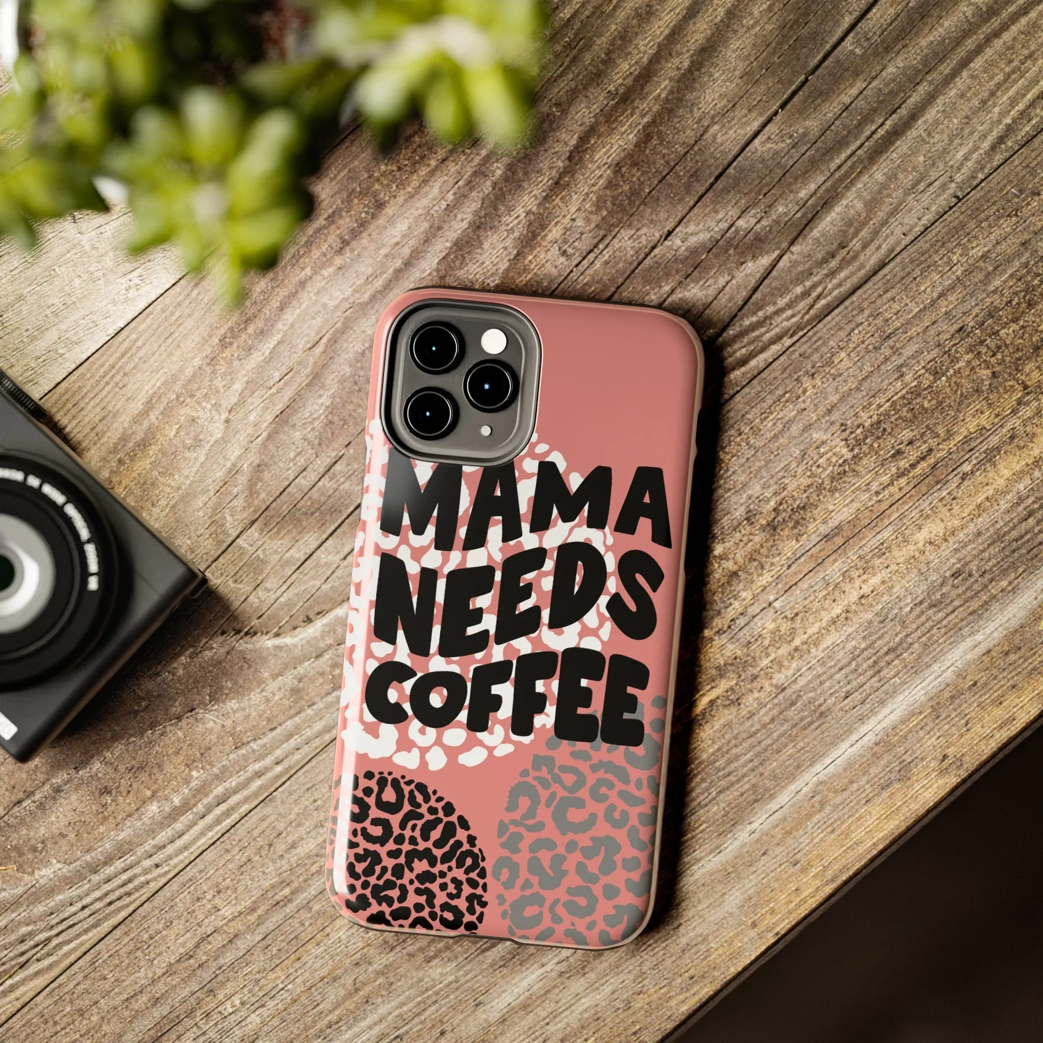 Mama Needs Coffee Pink Cheetah Circles iPhone Case - Stylish and Humorous Protective Cover