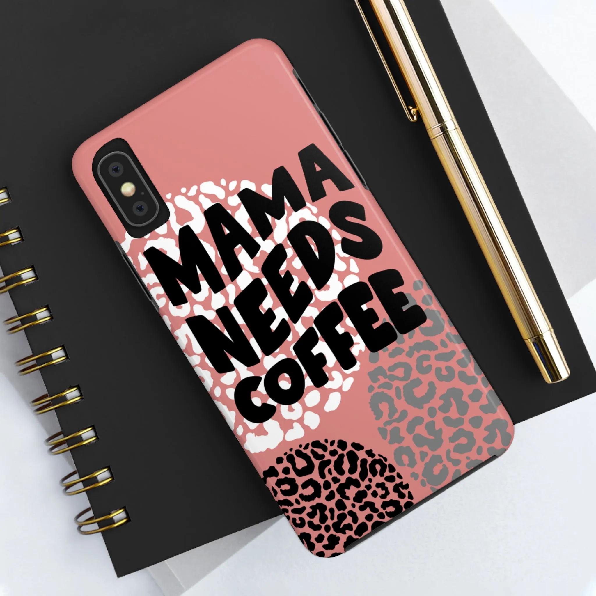 Mama Needs Coffee Pink Cheetah Circles iPhone Case - Stylish and Humorous Protective Cover