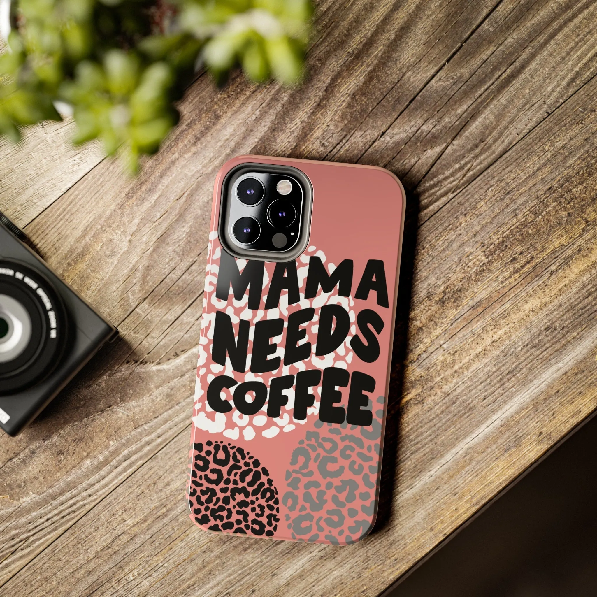 Mama Needs Coffee Pink Cheetah Circles iPhone Case - Stylish and Humorous Protective Cover