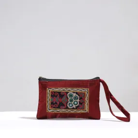 Maroon - Kutch Pakko Hand Embroidery Mirror Work Mashru Silk Mobile Pouch 96