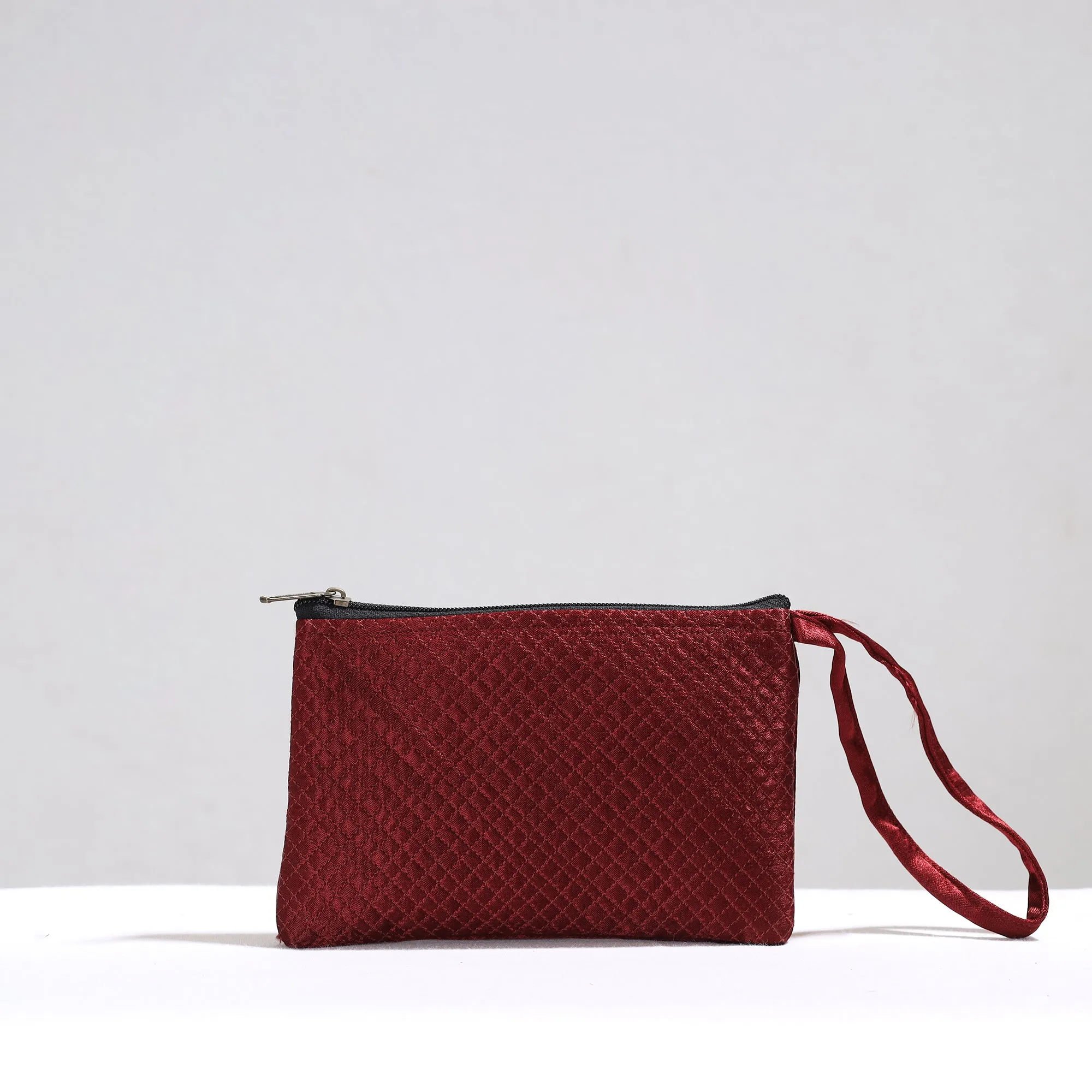 Maroon - Kutch Pakko Hand Embroidery Mirror Work Mashru Silk Mobile Pouch 97