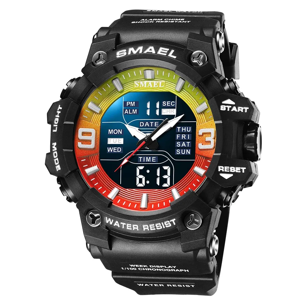 Men Watch Sport Waterproof LED Light Alarm Clock Dual Time Display Week Auto Date Wristwatches 8049 Quartz Watches Sports Time