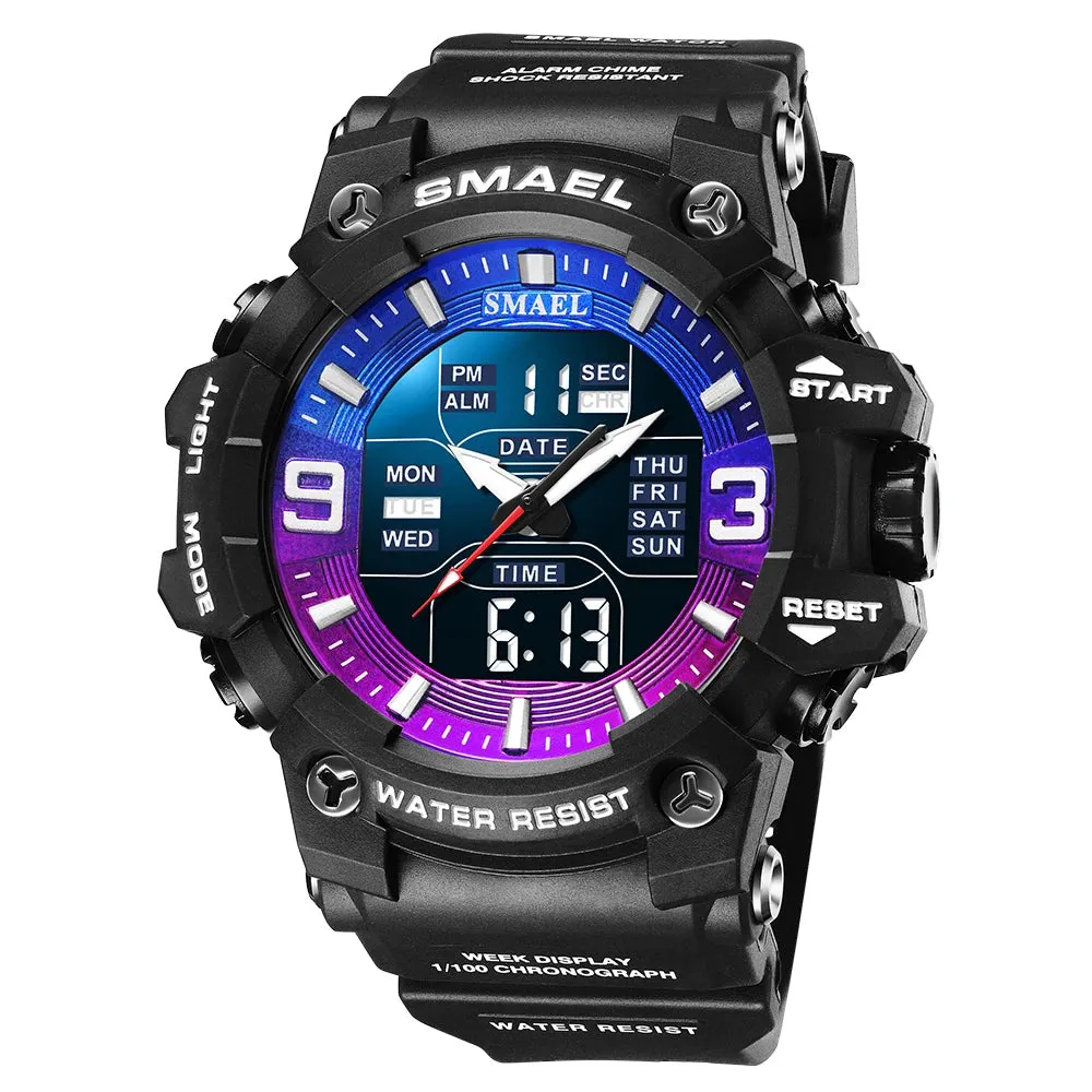 Men Watch Sport Waterproof LED Light Alarm Clock Dual Time Display Week Auto Date Wristwatches 8049 Quartz Watches Sports Time