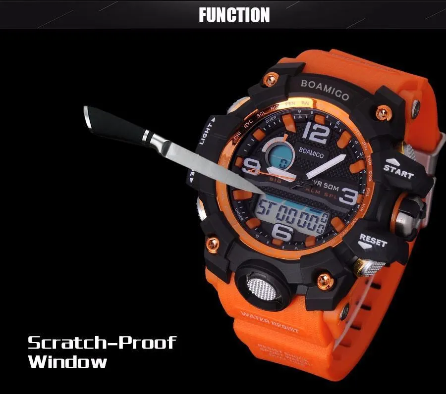 Men watches dual display 50M waterproof