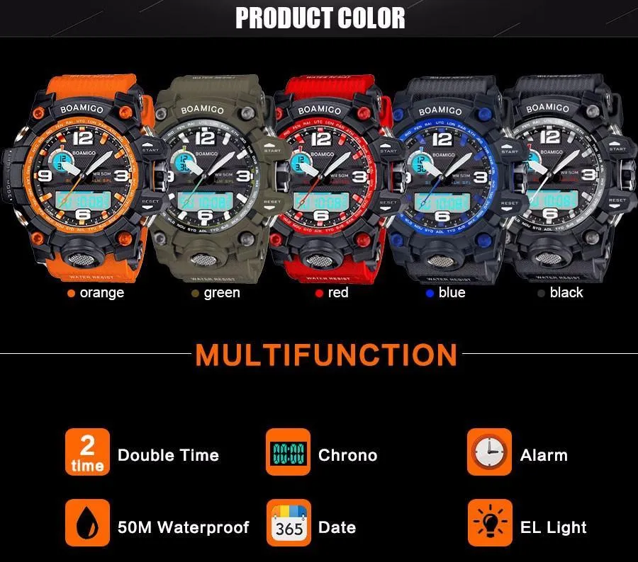 Men watches dual display 50M waterproof