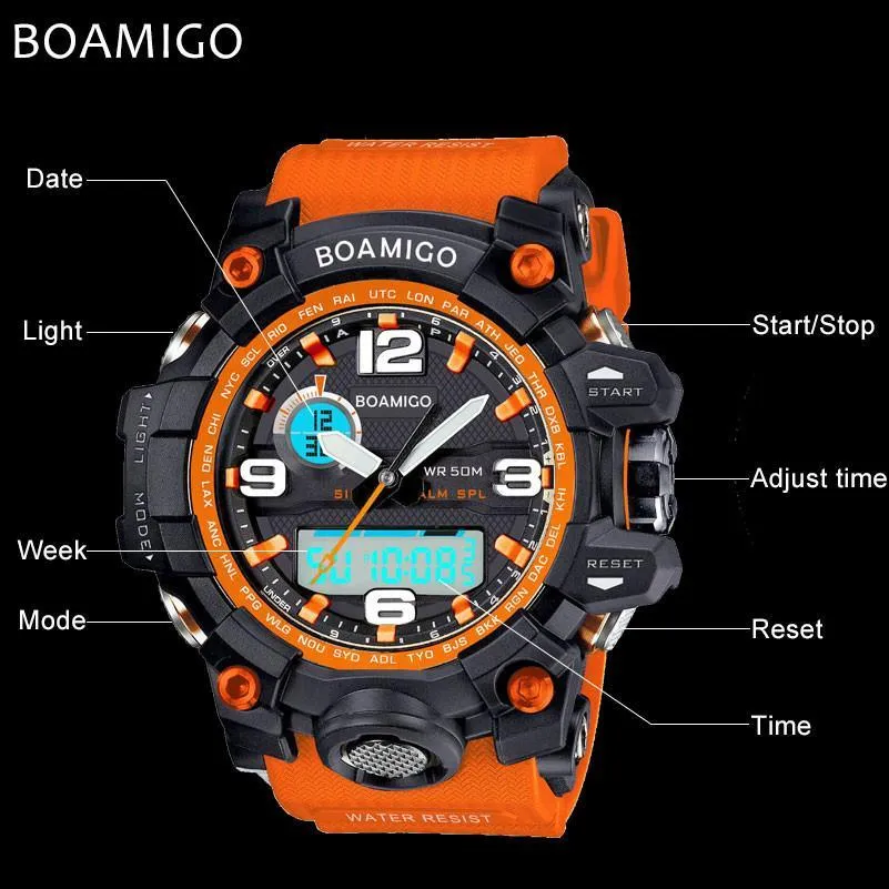 Men watches dual display 50M waterproof