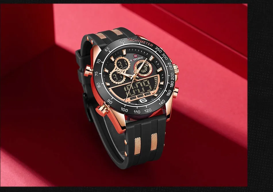 Men's Luxury Brand Digital Military Quartz Wrist Watch Sport Chronograph Silicone Strap Watches