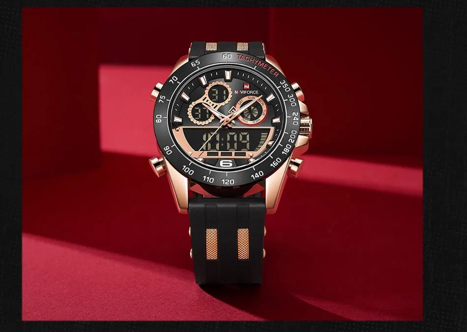 Men's Luxury Brand Digital Military Quartz Wrist Watch Sport Chronograph Silicone Strap Watches