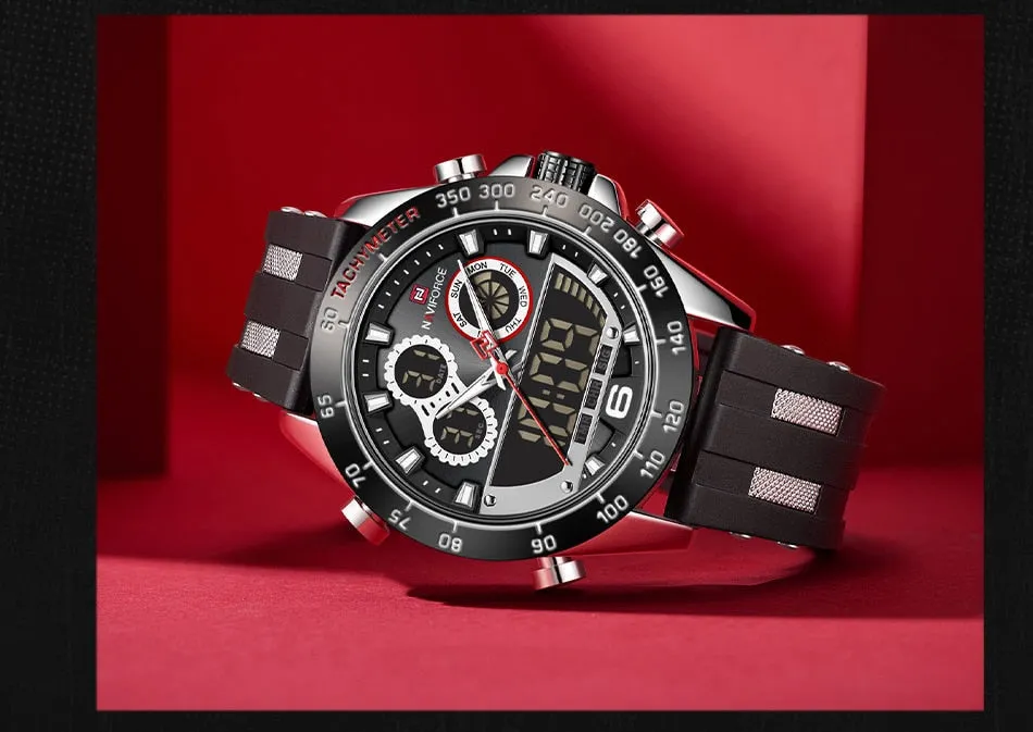 Men's Luxury Brand Digital Military Quartz Wrist Watch Sport Chronograph Silicone Strap Watches