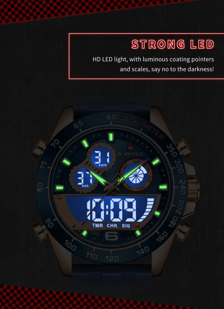 Men's Luxury Brand Digital Military Quartz Wrist Watch Sport Chronograph Silicone Strap Watches