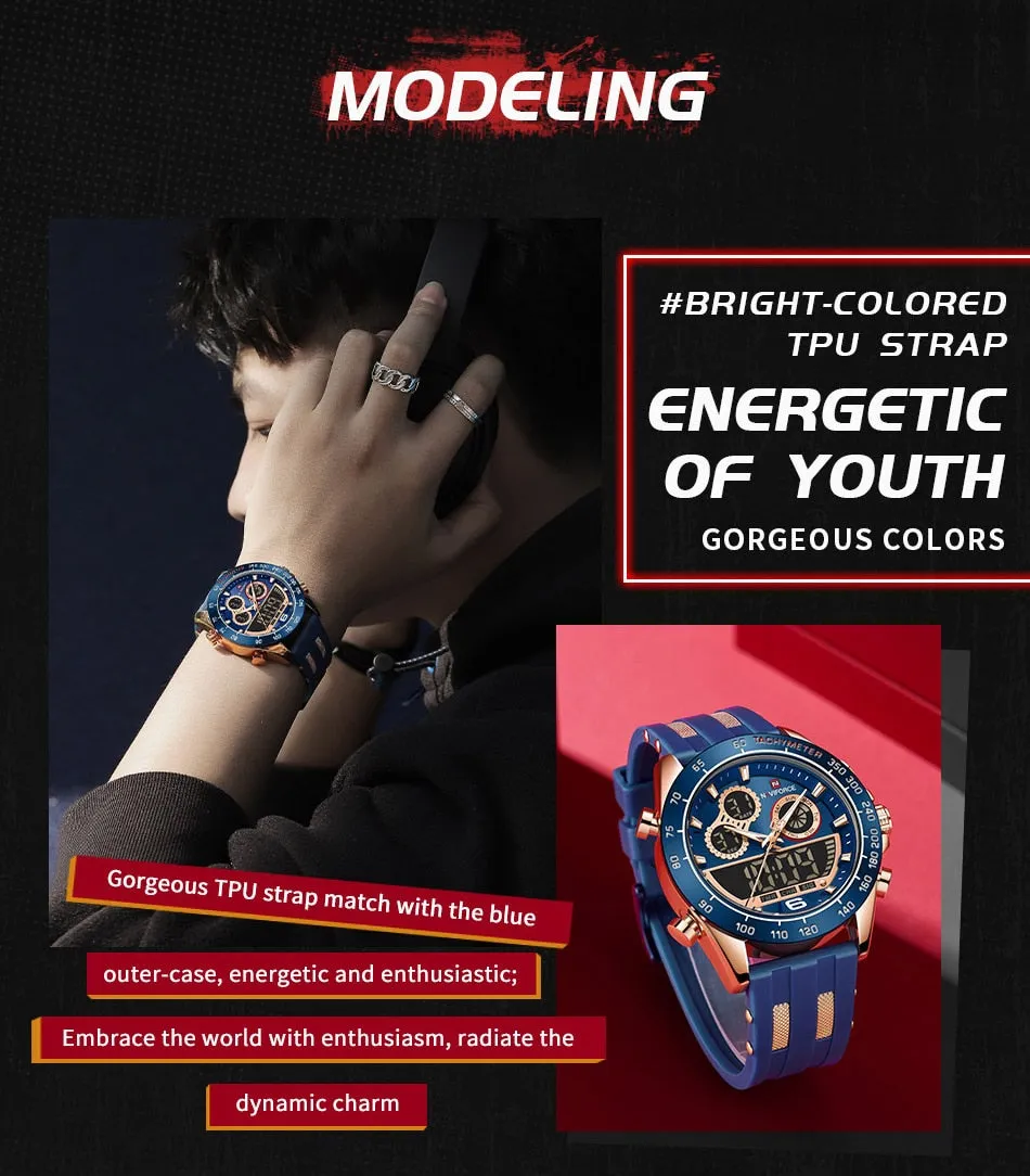Men's Luxury Brand Digital Military Quartz Wrist Watch Sport Chronograph Silicone Strap Watches