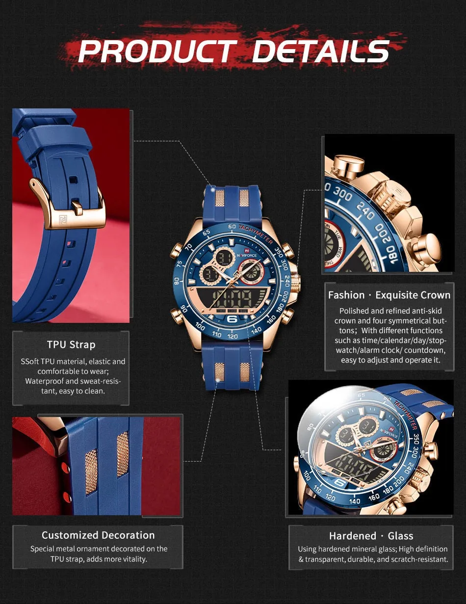 Men's Luxury Brand Digital Military Quartz Wrist Watch Sport Chronograph Silicone Strap Watches