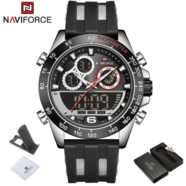 Men's Luxury Brand Digital Military Quartz Wrist Watch Sport Chronograph Silicone Strap Watches