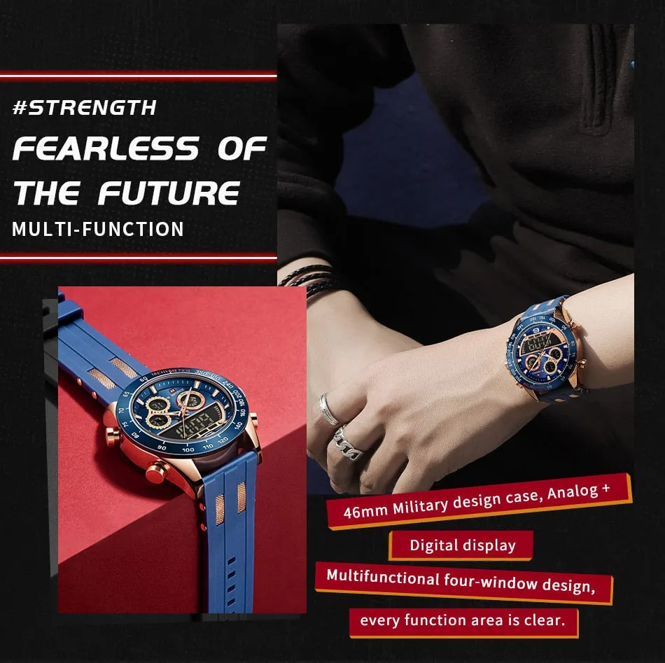 Men's Luxury Brand Digital Military Quartz Wrist Watch Sport Chronograph Silicone Strap Watches