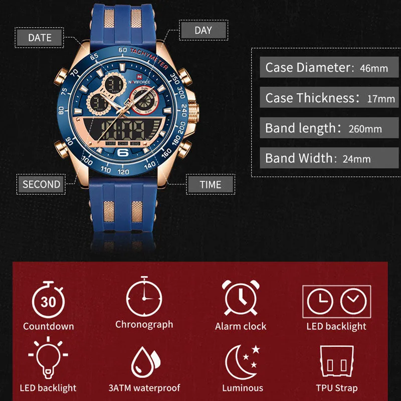 Men's Luxury Brand Digital Military Quartz Wrist Watch Sport Chronograph Silicone Strap Watches