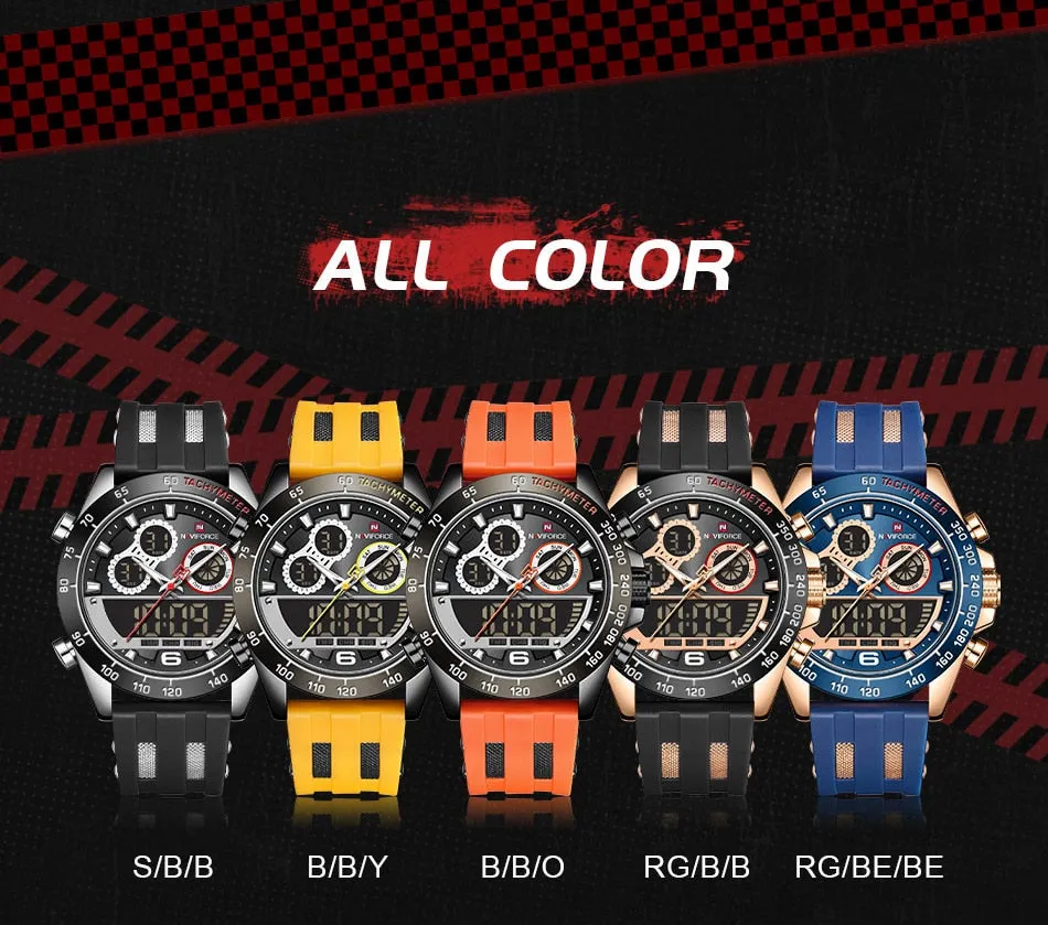 Men's Luxury Brand Digital Military Quartz Wrist Watch Sport Chronograph Silicone Strap Watches