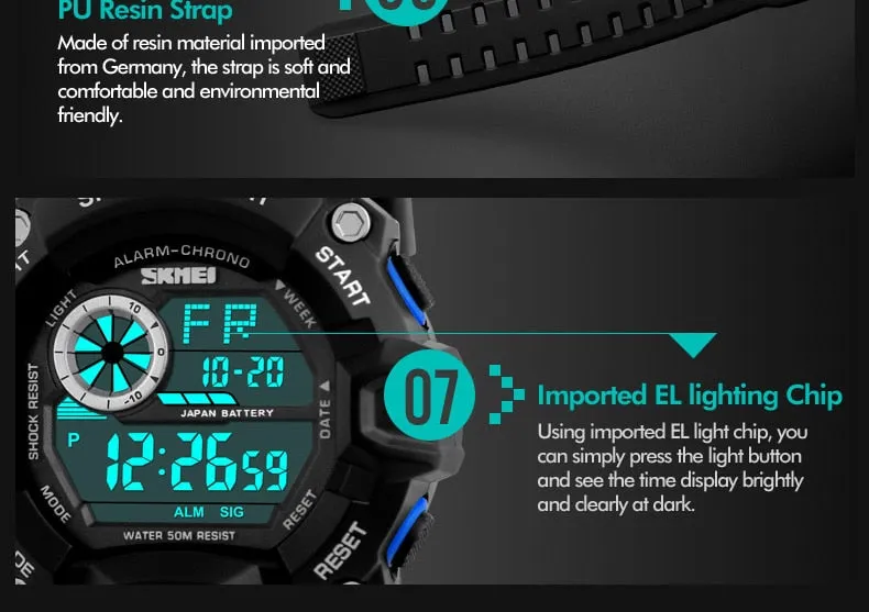 Men's Outdoor Sport Alarm Clock 5Bar Waterproof Military LED Display Shock Digital Watch