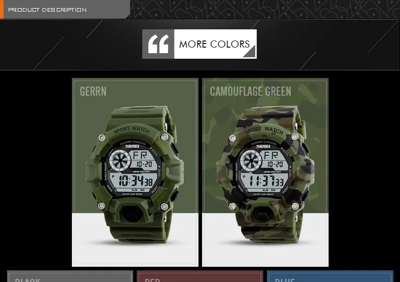Men's Outdoor Sport Alarm Clock 5Bar Waterproof Military LED Display Shock Digital Watch