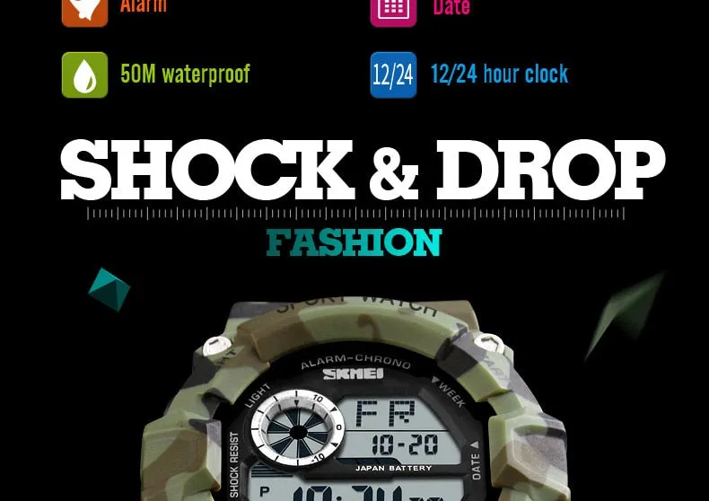 Men's Outdoor Sport Alarm Clock 5Bar Waterproof Military LED Display Shock Digital Watch