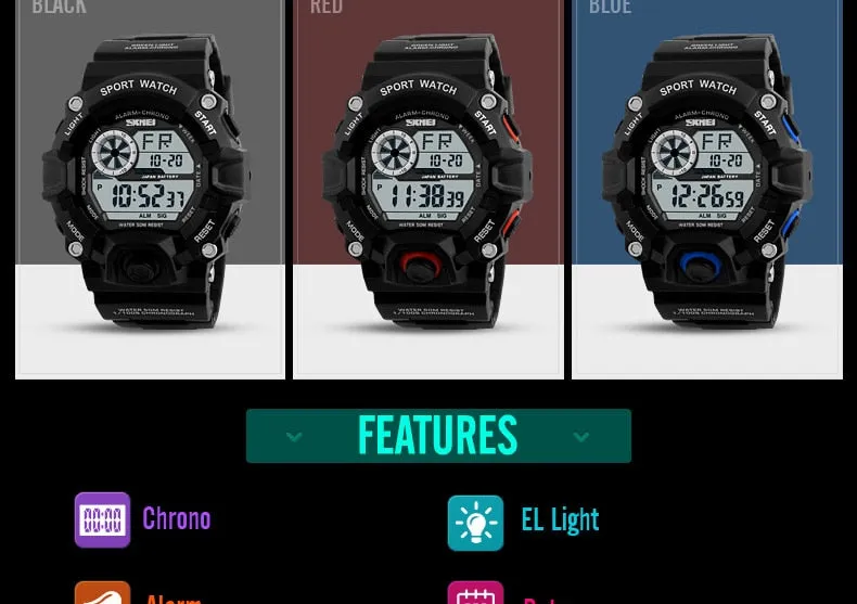 Men's Outdoor Sport Alarm Clock 5Bar Waterproof Military LED Display Shock Digital Watch