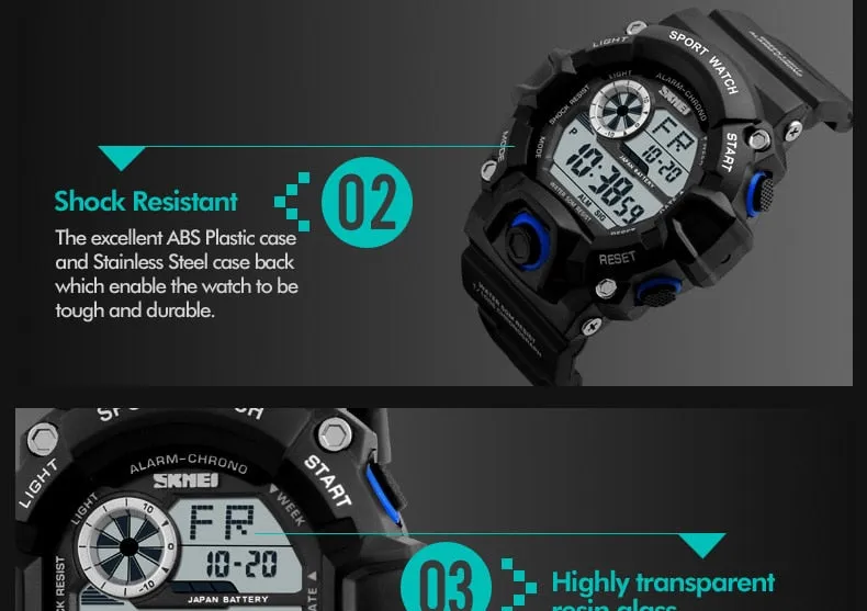 Men's Outdoor Sport Alarm Clock 5Bar Waterproof Military LED Display Shock Digital Watch