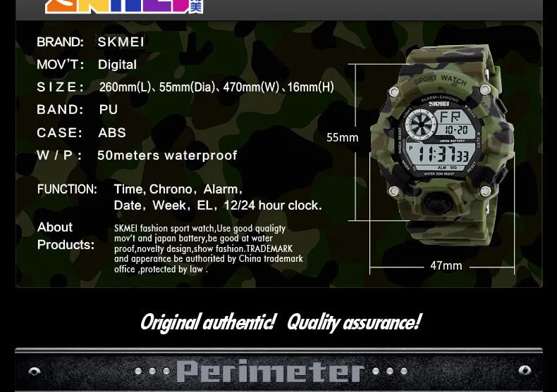 Men's Outdoor Sport Alarm Clock 5Bar Waterproof Military LED Display Shock Digital Watch