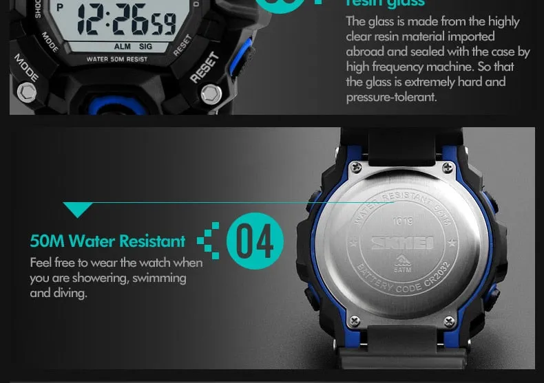 Men's Outdoor Sport Alarm Clock 5Bar Waterproof Military LED Display Shock Digital Watch
