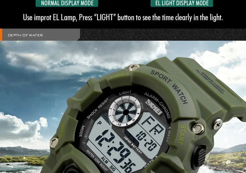 Men's Outdoor Sport Alarm Clock 5Bar Waterproof Military LED Display Shock Digital Watch