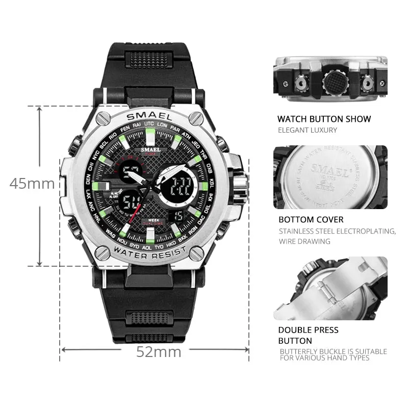 Men's Sport watch LED 50m water Resistant digital Multifunction Quartz Wristwatches