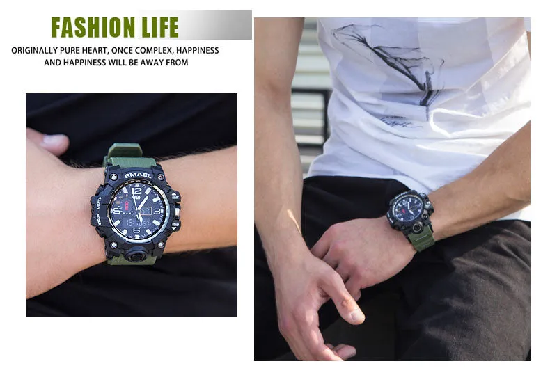 Mens Sports Dual Display Analog Digital LED Electronic Quartz Wristwatches Waterproof Swimming Military Watch