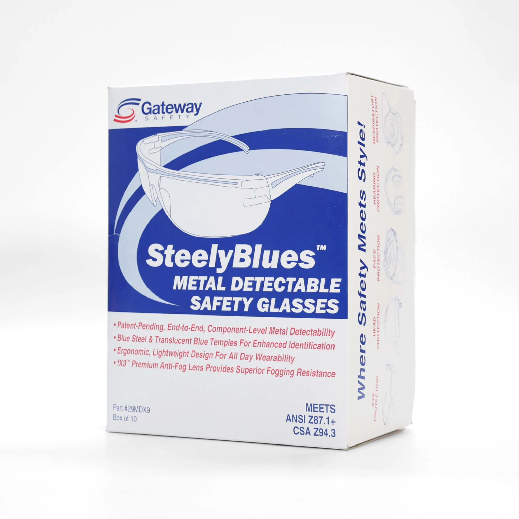Metal Detectable Anti-Fog, Blue Frame Safety Glasses (10pr/bx)
