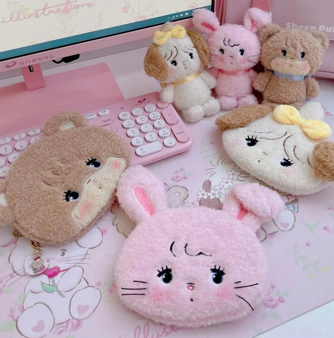 Mikko illustration Plush Doll Keychain Bear Latte Dog Souffie Kitten Mousse Rabbit Cammy