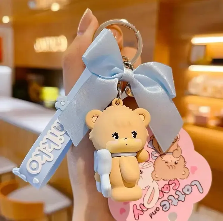 Mikko illustration Ribbon Keychain - Bear Latte Dog Souffie Kitten Mousse Rabbit Cammy