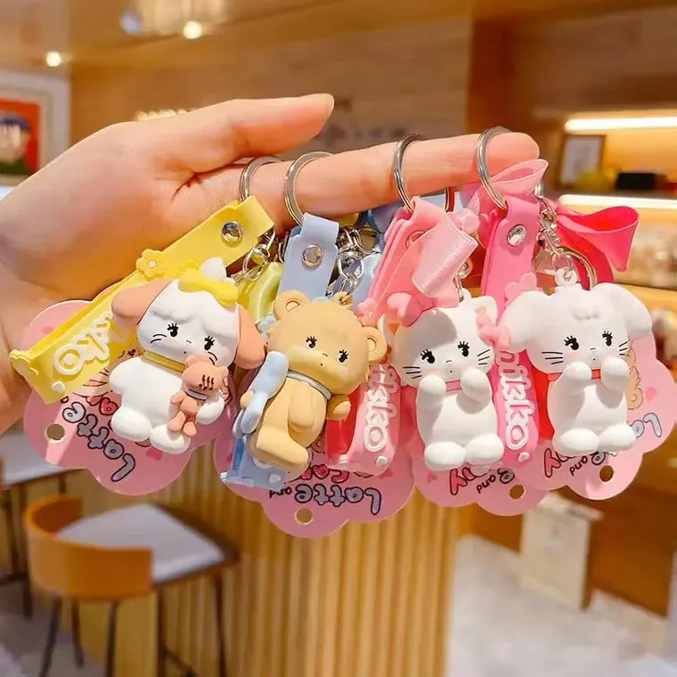 Mikko illustration Ribbon Keychain - Bear Latte Dog Souffie Kitten Mousse Rabbit Cammy