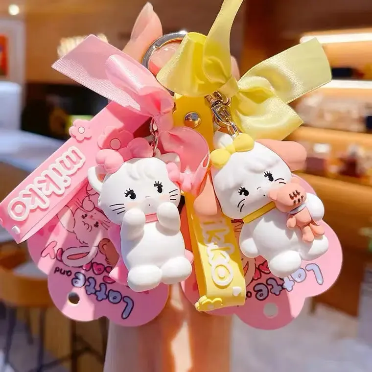 Mikko illustration Ribbon Keychain - Bear Latte Dog Souffie Kitten Mousse Rabbit Cammy