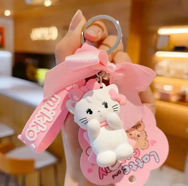 Mikko illustration Ribbon Keychain - Bear Latte Dog Souffie Kitten Mousse Rabbit Cammy