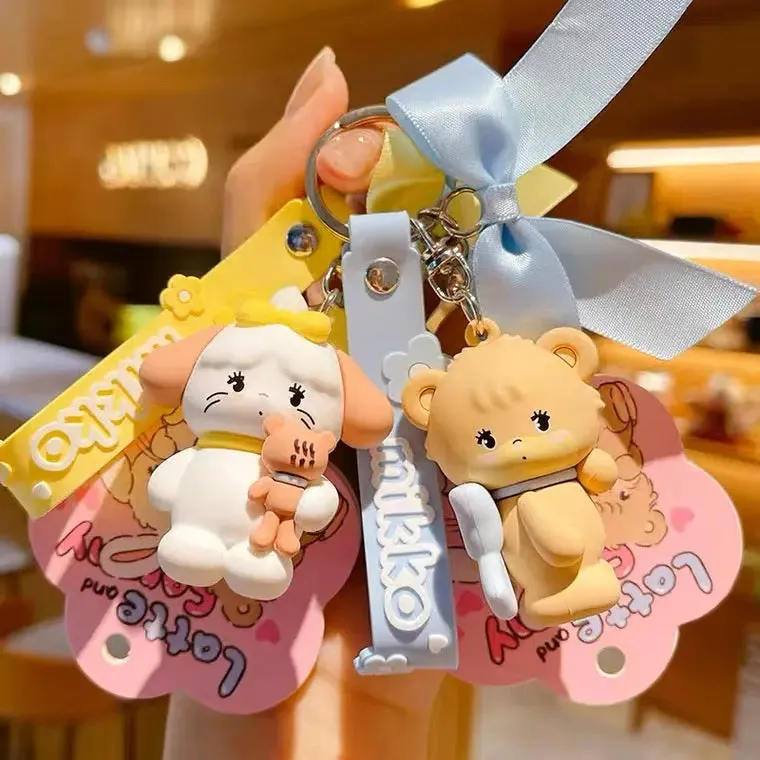 Mikko illustration Ribbon Keychain - Bear Latte Dog Souffie Kitten Mousse Rabbit Cammy