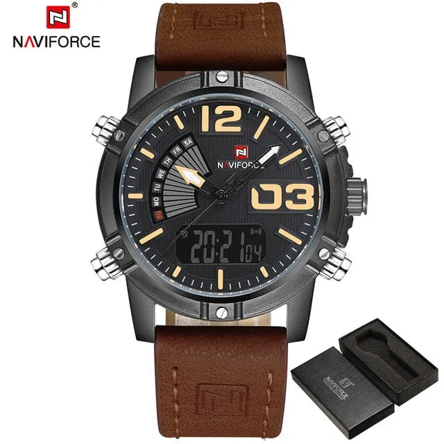 NAVIFORCE Men's Fashion Sport Watches Men Quartz Analog Date Clock Man Leather Military Waterproof Watch Relogio Masculino