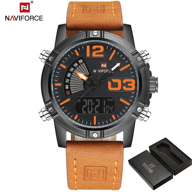NAVIFORCE Men's Fashion Sport Watches Men Quartz Analog Date Clock Man Leather Military Waterproof Watch Relogio Masculino