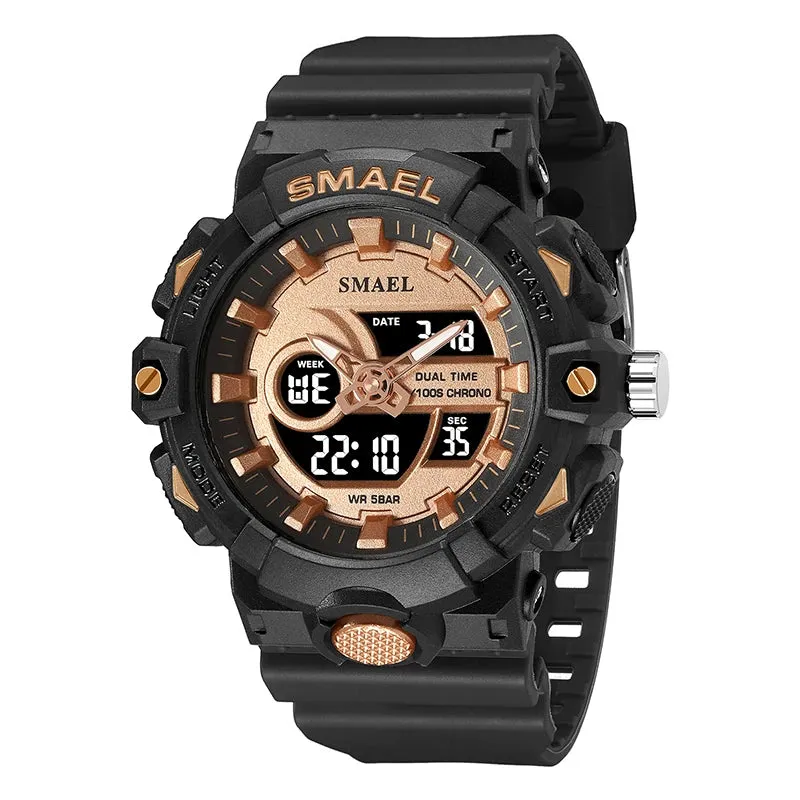 New Men Watch Sports 50M Waterproof Dual Time Digital Analog Clock 8081 Stopwatch Week Display Casual Wristwatches Sport Watches