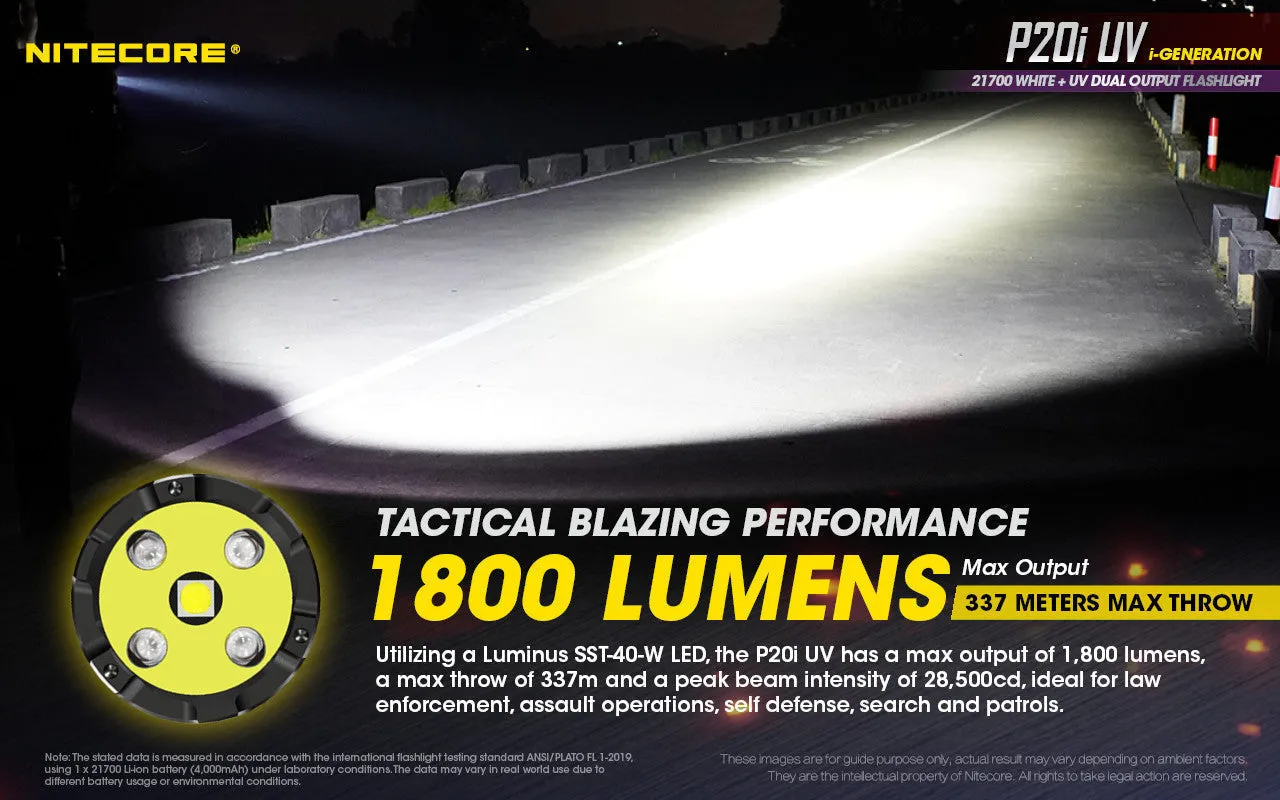 Nitecore P20i-UV Tactical Flashlight w/ Aux. UV Beam (1800 Lumens | USB-C Rechargeable)