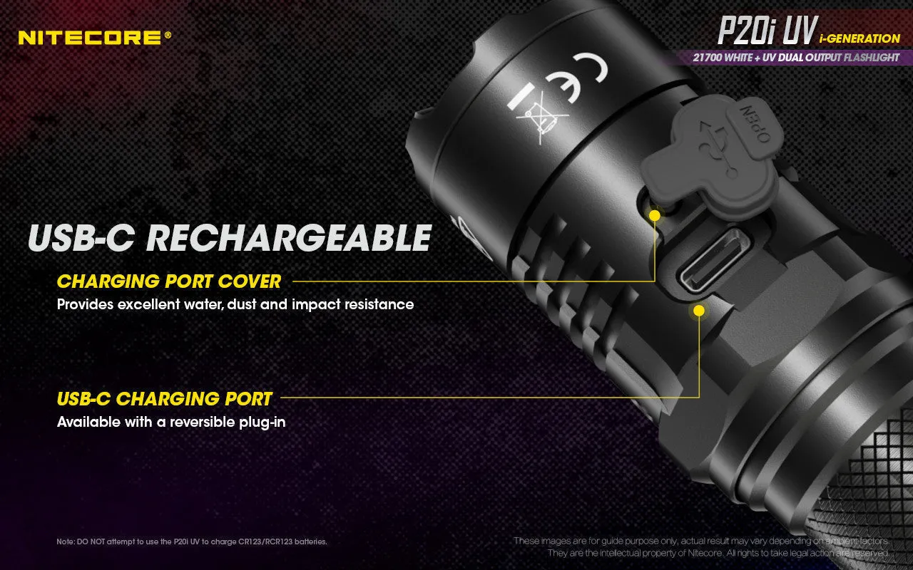 Nitecore P20i-UV Tactical Flashlight w/ Aux. UV Beam (1800 Lumens | USB-C Rechargeable)
