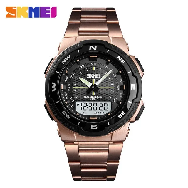 Outdoor Sport 50m Waterproof Digital Quartz Dual Time Military Sports Watch