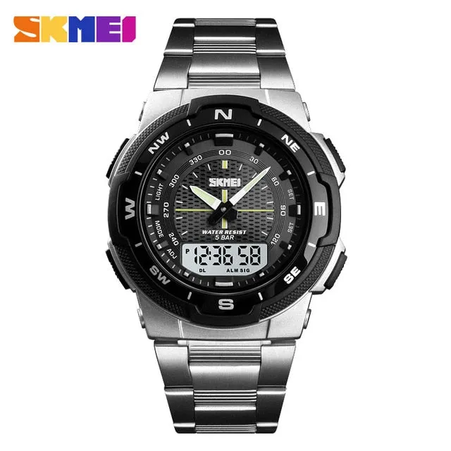 Outdoor Sport 50m Waterproof Digital Quartz Dual Time Military Sports Watch