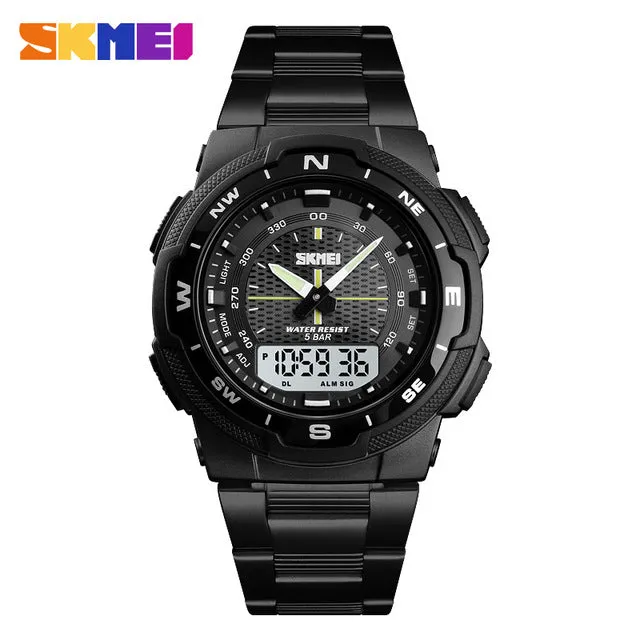 Outdoor Sport 50m Waterproof Digital Quartz Dual Time Military Sports Watch