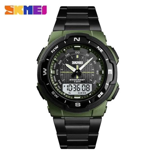 Outdoor Sport 50m Waterproof Digital Quartz Dual Time Military Sports Watch