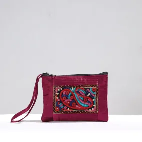 Purple - Kutch Pakko Hand Embroidery Mirror Work Mashru Silk Mobile Pouch 91