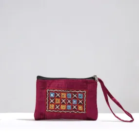 Purple - Kutch Pakko Hand Embroidery Mirror Work Mashru Silk Mobile Pouch 94